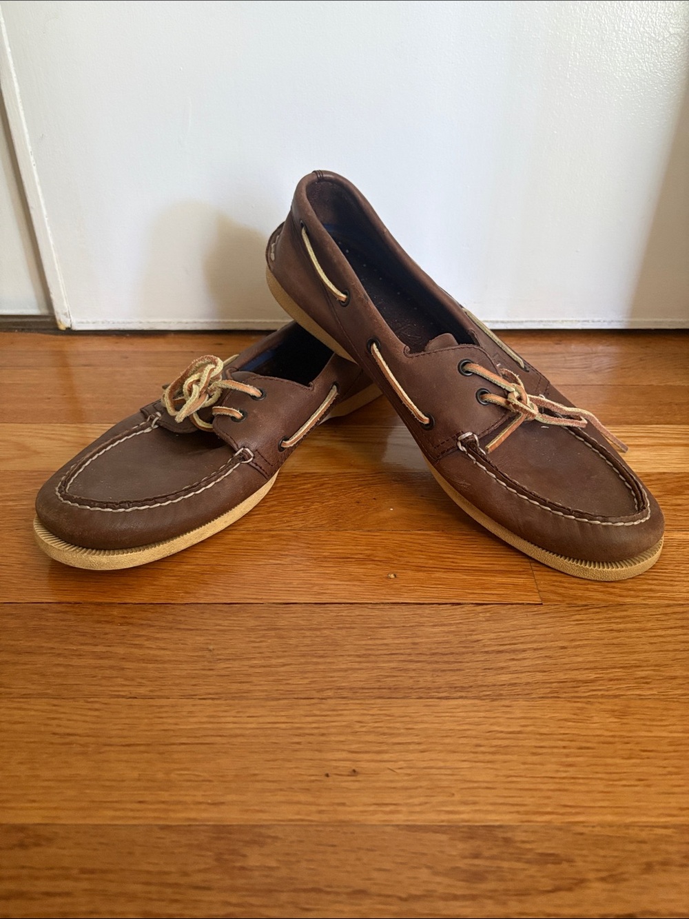 Sperry Brown Leather Moc-Toe Boat Shoes with Tan Laces